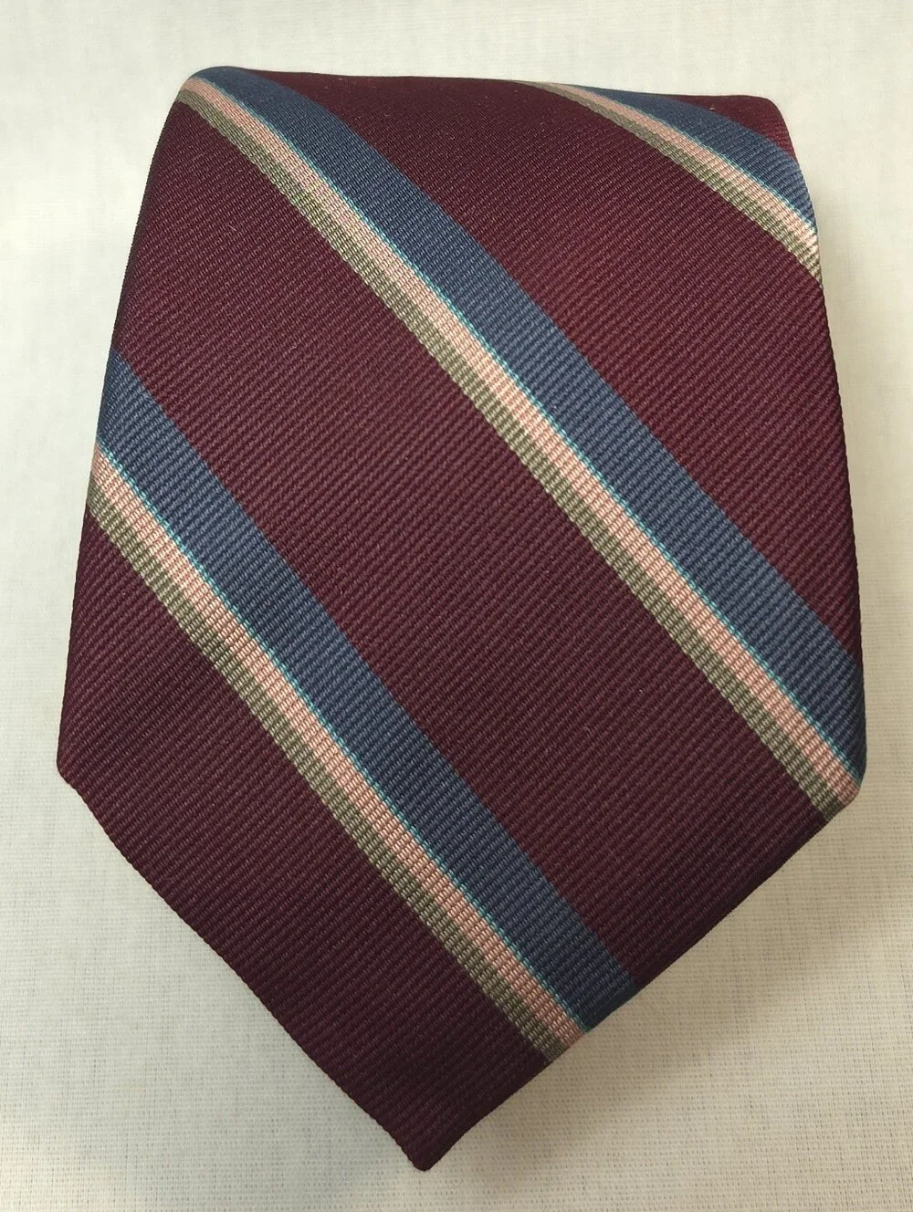 Classic Burgundy Striped Men's Tie with Navy and Cream Accents